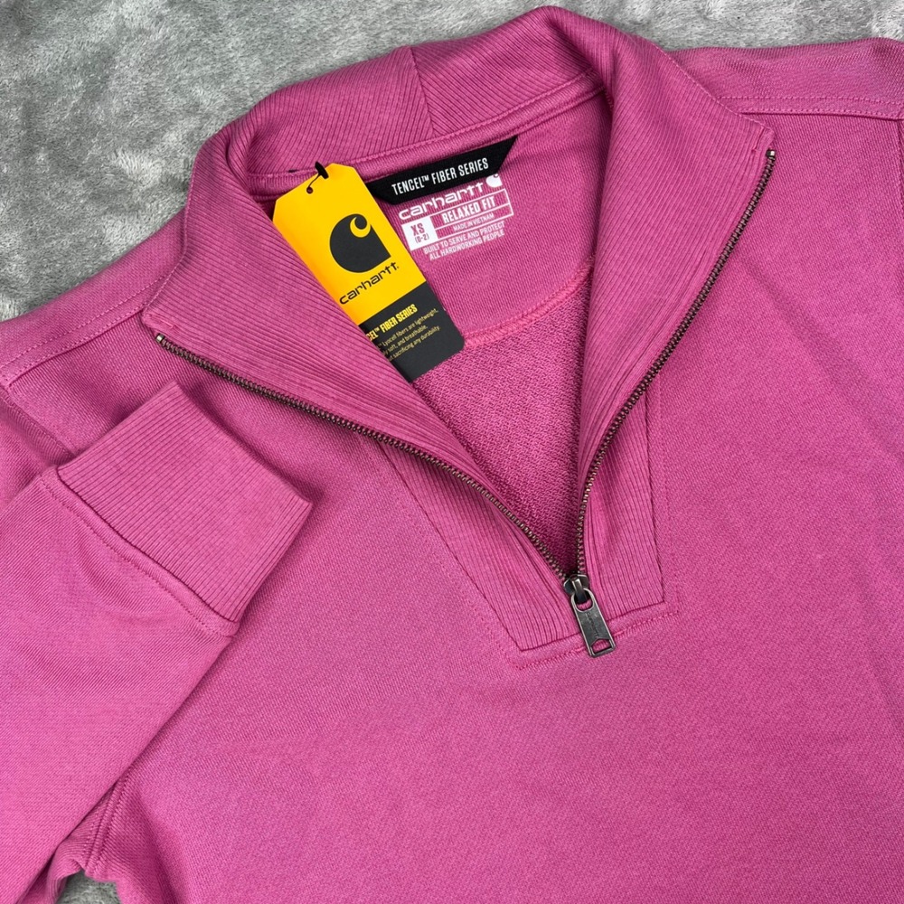 Carhartt Tencel Fiber Series Quarter Zip Sweatshirt Womens XS Pink Solid Relaxed